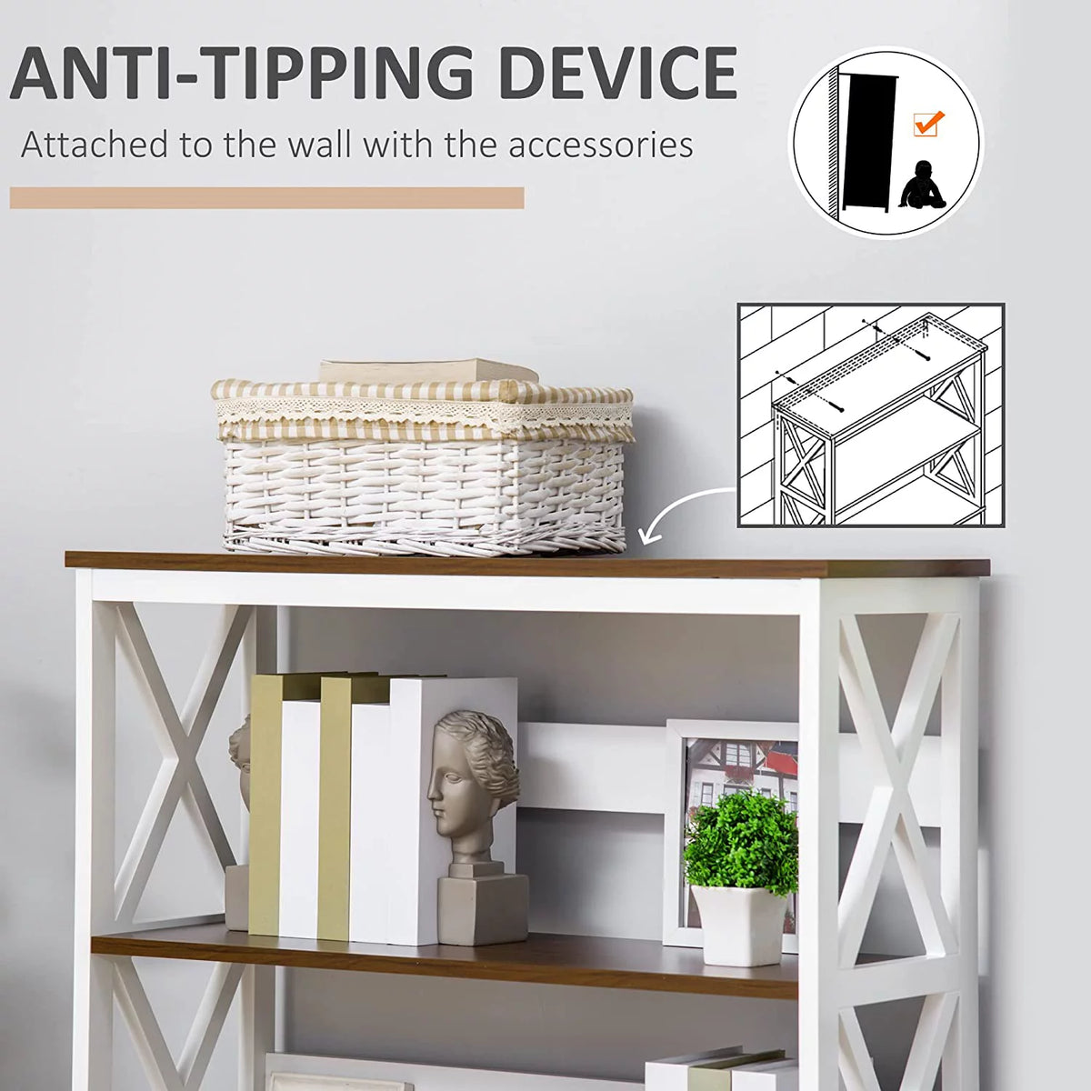 4-Tier White Shelving Bookcase with Drawer V3306