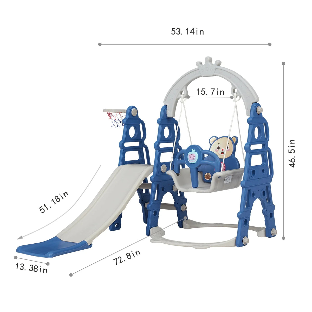 Blue Kids 5-in-1 Slides Climbing Swing Set I44001