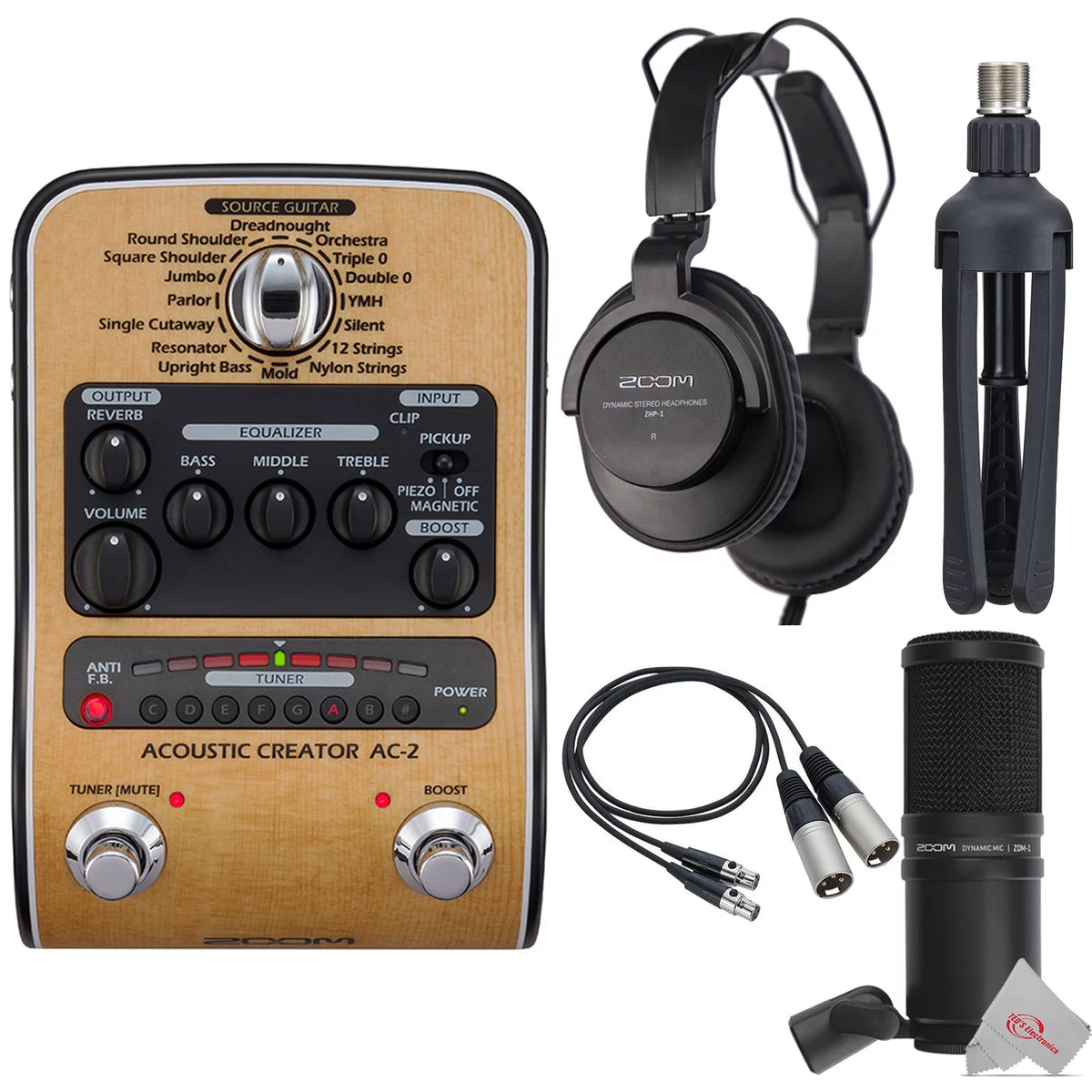 Acoustic Guitar Effects Pedal with Microphone Kit and Cables E497