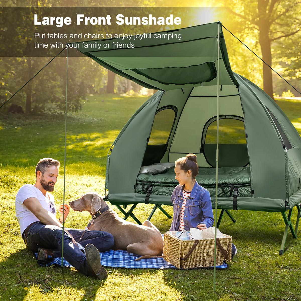 2-Person Pop-Up Tent Camping Cot with Air Mattress and Sleeping Bag F980