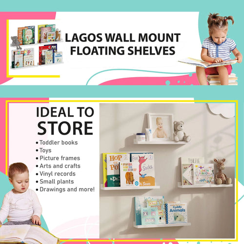17" Kids Wall Shelves Floating Bookshelf Picture Ledge, Set of 4 A549769