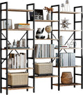 Triple Wide 5 Tiers Industrial Bookshelf with Metal Frame C560