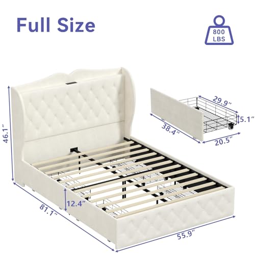 Full Size Velvet Upholstered Platform Bed Frame with 4 Storage Drawers X6688