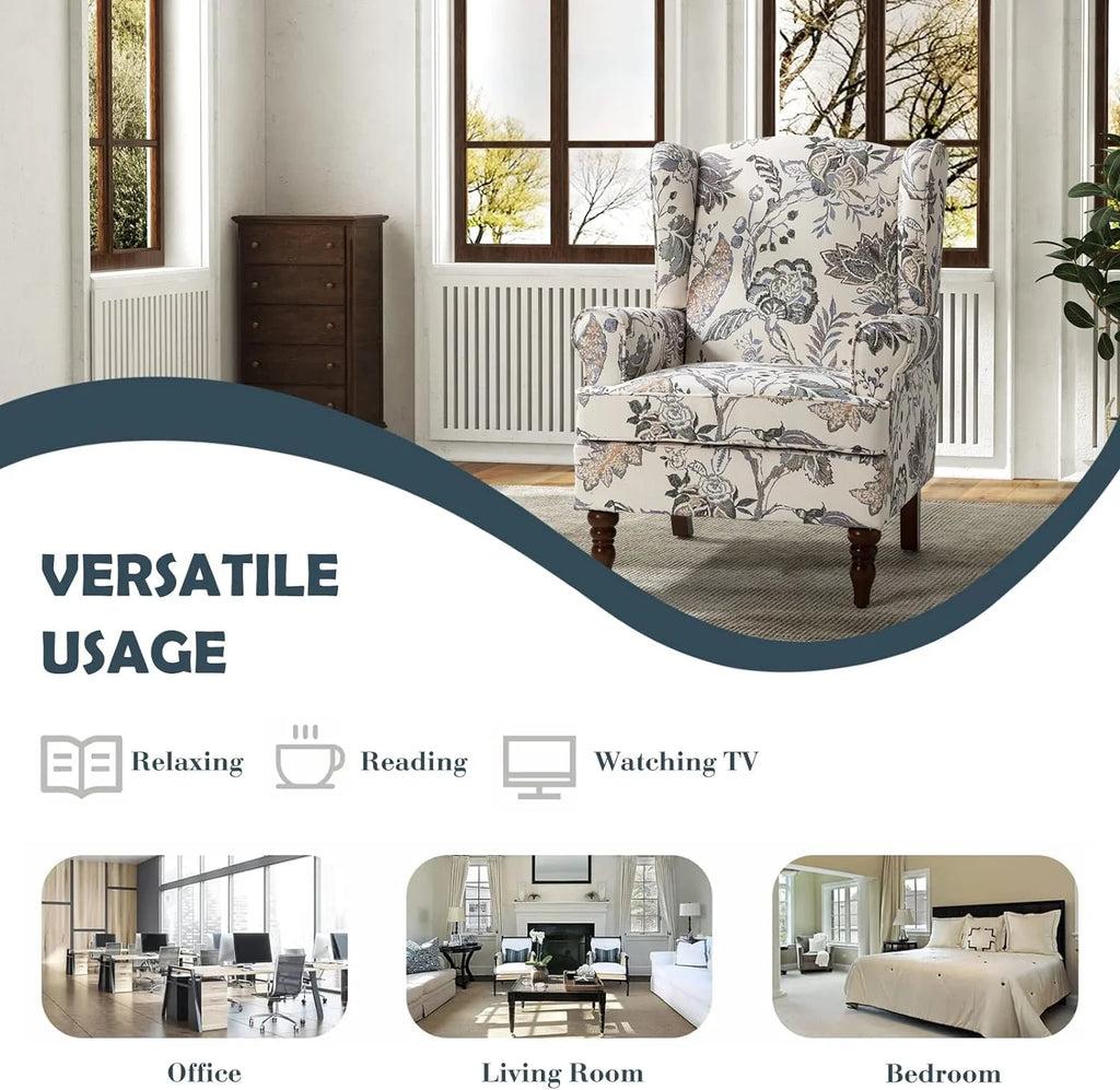 Green Wingback Accent Chair with Wood Legs R780441