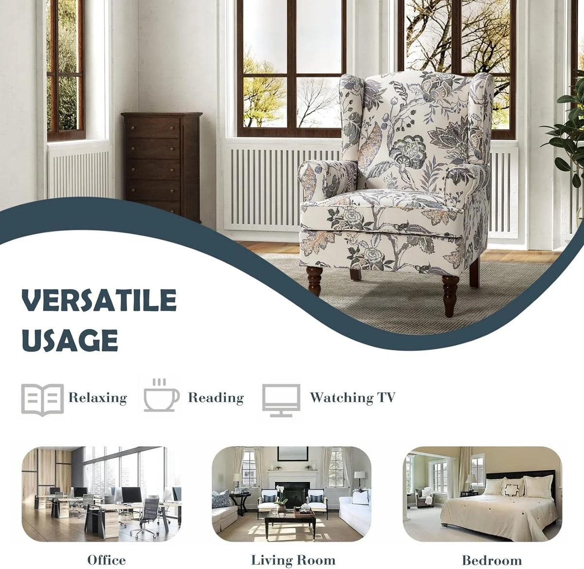 Green Wingback Accent Chair with Wood Legs R780441
