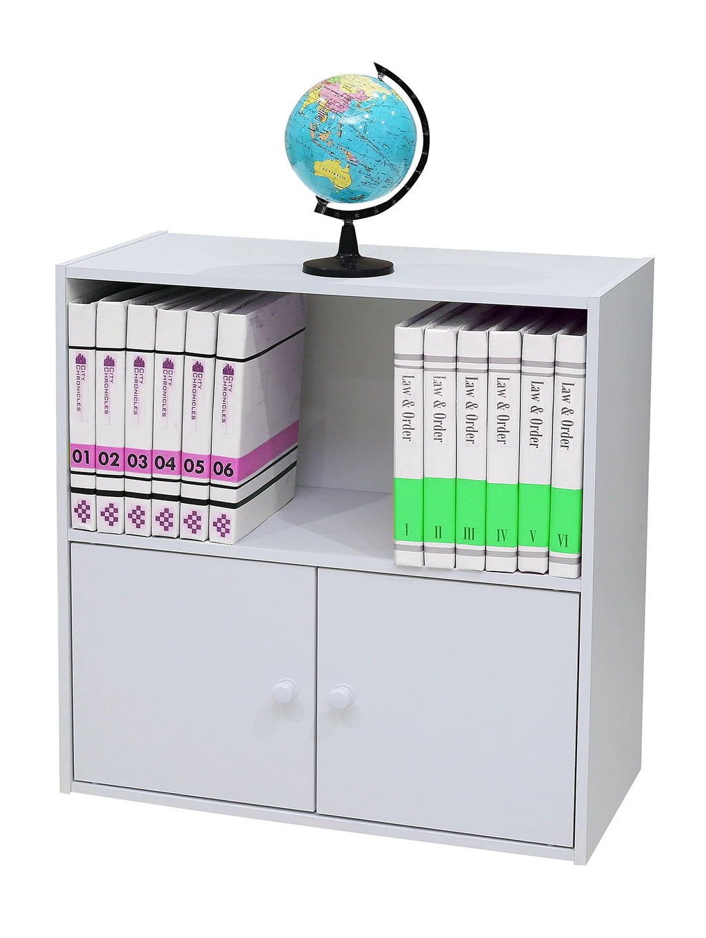 White Wood 2-Tier 2-Door Bookcase Z68476