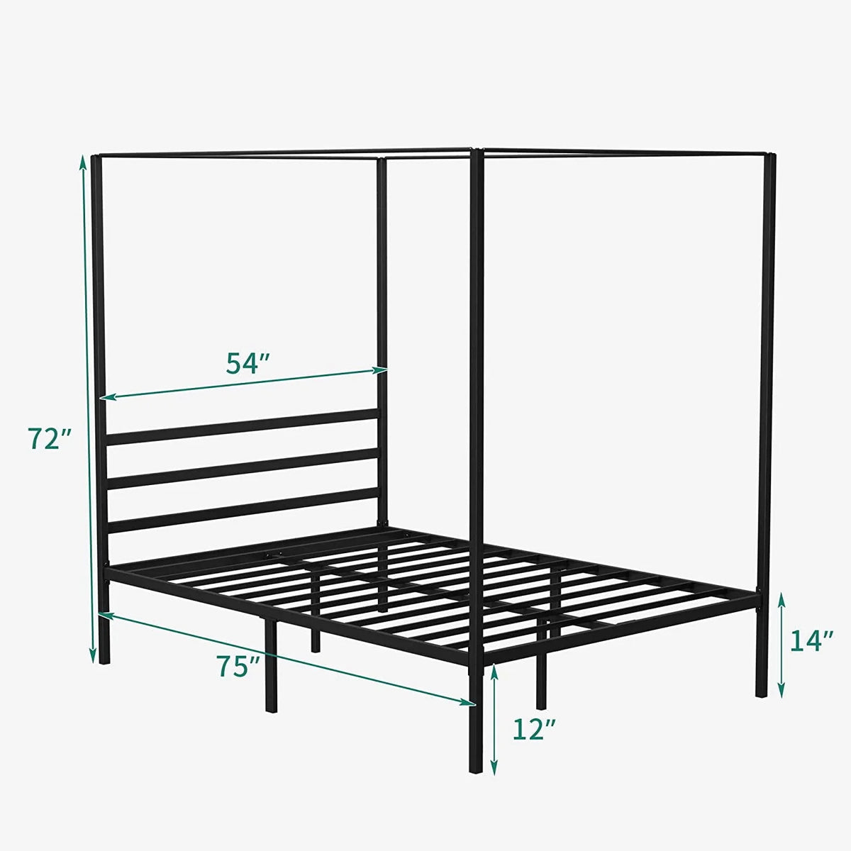 Queen Size Black Metal Canopy Bed Frame with Headboard V543458